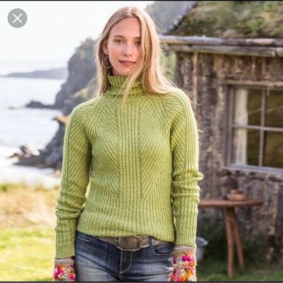 Sundance Toasty Dimensions Turtleneck Sweater Size XL Cotton Silk in Lime Green - Picture 1 of 8
